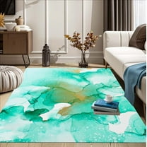 Mint Green Gold Marble Texture Modern Abstract Minimalist Rug For Living Room Bedroom Diningroom Fuzzy Soft Thick Large Rug Machine Washable Lux Home Office Guestroom Floor Carpet 3x4ft