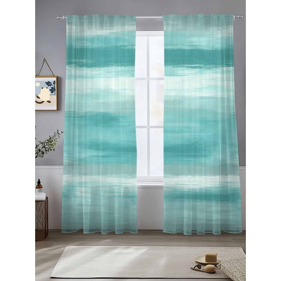 Mint Green Gradient Texture Chiffon Sheer Curtains 84 Inches Long Abstract Watercolor Art Rod Pocket Window Curtains Voile Drapes Curtains for Living Room Bedroom,2 Panels