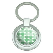 Mint Green Hued Hearts Classy Round Chrome Plated Metal Keychain