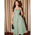 thumbnail image 1 of Mint Green Jacquard A-Line Midi Dress With Square Neck And Pockets, 1 of 8