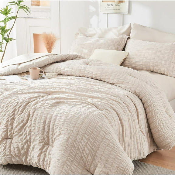 Mint Green King Size Comforter Set Seersucker 7 Pieces, All Season Luxury Bed in a Bag for Bedroom, Bedding Set with Comforter, Sheets, Pillowcases & Shams