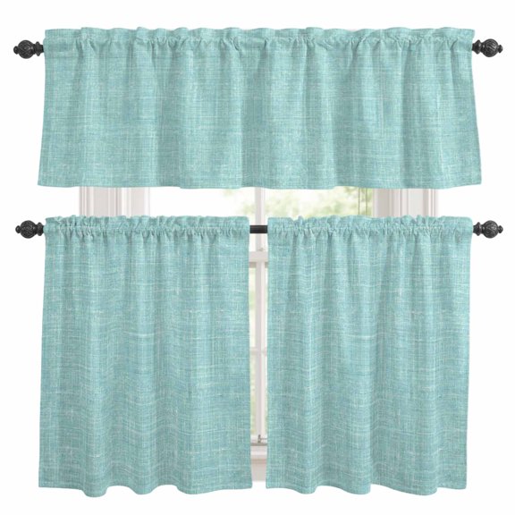 Mint Green Kitchen Curtains Valances 3 Piece Set, Abstract Modern Farmhouse Solid Color Rod Pocket Tier Curtain and Valance Drapes for Small Window 36 Inch Length for Bedroom Cafe