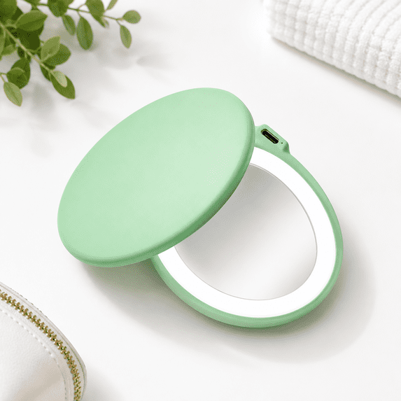 Mint Green LED Lighted Makeup Mirror, Rechargeable 10x/1x Magnification ...