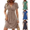 thumbnail image 1 of Twist Front Flowy Mini Dresses Trendy Womens Dress 2026, Mini Dresses for Women 2026 V Neck Short Sleeve A Line Dress, Summer Casual Work T Shirt Sundresses Mint Green L, 1 of 5