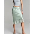 thumbnail image 1 of Mint Green Lace-Trimmed Satin Midi Skirt Elastic Waist Slip Style A-Line For Party Beach Streetwear, 1 of 8
