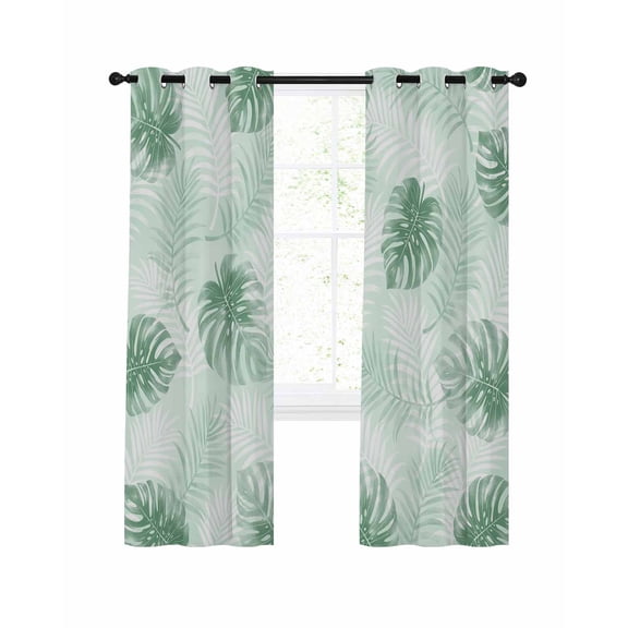 Mint Green Leaf Blackout Curtains for Bedroom Living Room, Modern Mint Green Palm Leaf Monstera 63 In Long Thermal Insulated Room Darkening Drapes Grommet Window Treatments, 52 x 63 In