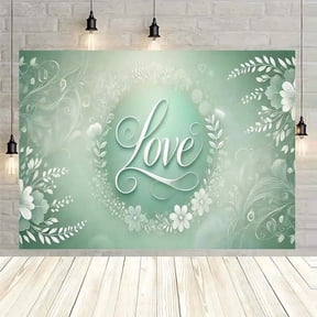 Mint Green Love Wedding Backdrop Elegant Floral Bridal Shower Photography Background Romantic White Green Hearts Leaves Engagement Party Decorations Banner Supplies Photo Booth Props