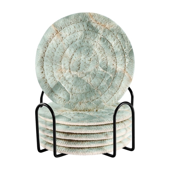 Mint Green Marble Coasters with Holder for Coffee Table 6 Pcs Drink Coaster Sets Absorbent for Home Decor 4 inch