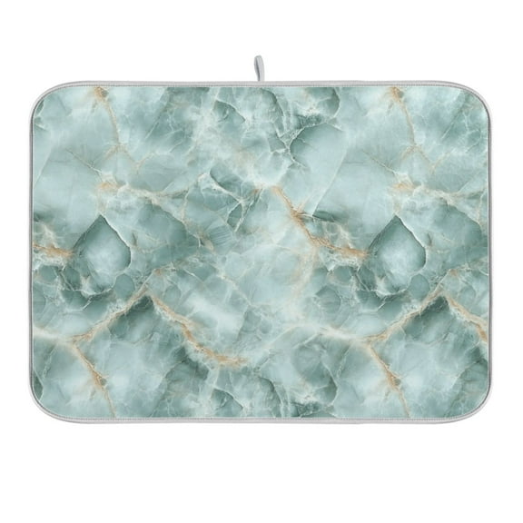 Mint Green Marble Dish Drying Mat 16x18 Absorbent Microfiber Draining Rack Pad for Kitchen Counter Sink