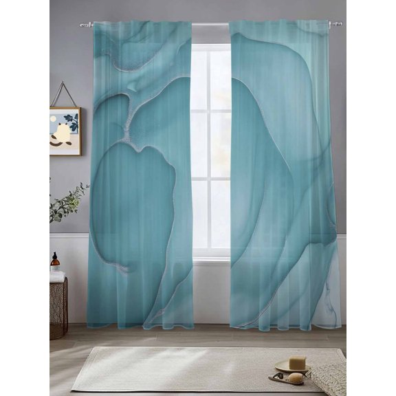 Mint Green Marble Fluid Art Chiffon Sheer Curtains 84 Inches Long Modern Abstract Turquoise Rod Pocket Window Curtains Voile Drapes Curtains for Living Room Bedroom,2 Panels