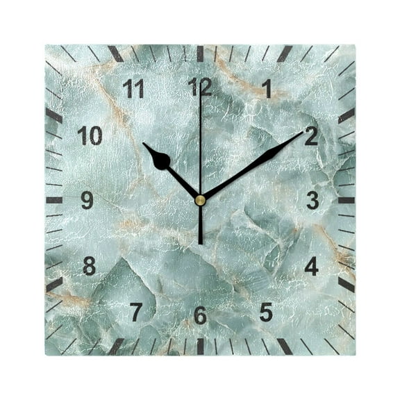 Mint Green Marble Wall Clock Battery Operated Silent Non-Ticking Bedroom Office Kitchen Home School Decor 7.8"(Black)