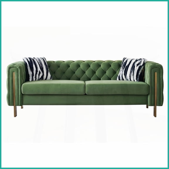 Mint Green Modern Tufted Velvet Chesterfield Sofa - 84.25''W Living Room Couch with Gold Legs