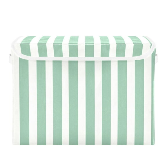Mint Green Narrow Stripes Foldable Storage Bin with Lid and Handle Collapsible Storage Box 16.5 x 12.6 x 11.8 inches
