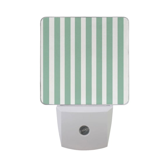 Mint Green Narrow Stripes LED Night Light with Smart Sensor Plug Into Wall Dusk to Dawn 2 packs