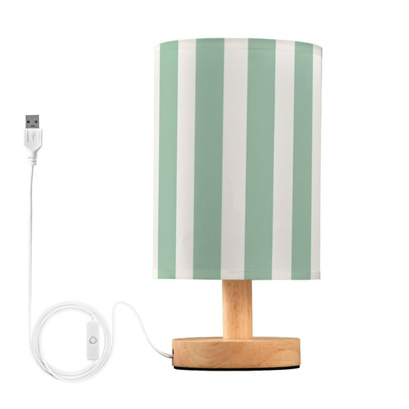 Mint Green Narrow Stripes Table Lamp with USB Port LED Warm Light Lamp Night Light Home Decor