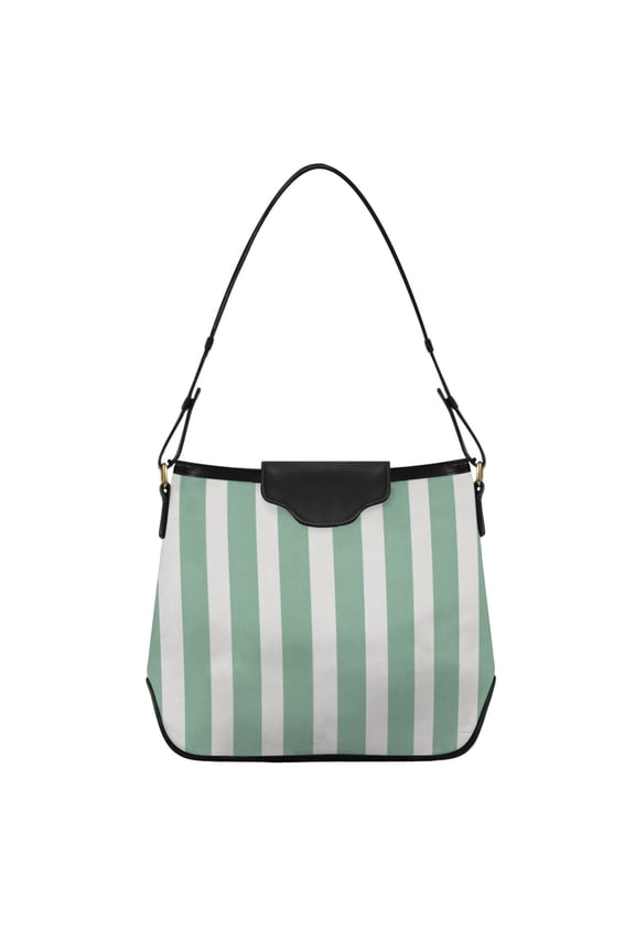 Mint Green Narrow Stripes Women's Tote Bag Convertible Handbags Hobo Shoulder Bag with Zipper Magnetic Snap