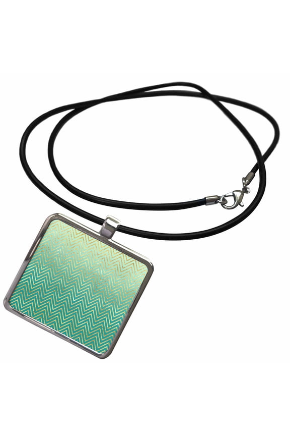 , Mint Green Ombre Chevron Stripes, Necklace With Rectangle Pendant