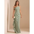 thumbnail image 1 of Mint Green One Shoulder Ruched Wrap Maxi Dress With Asymmetrical Ruffle Hem And Draped Detail, 1 of 7