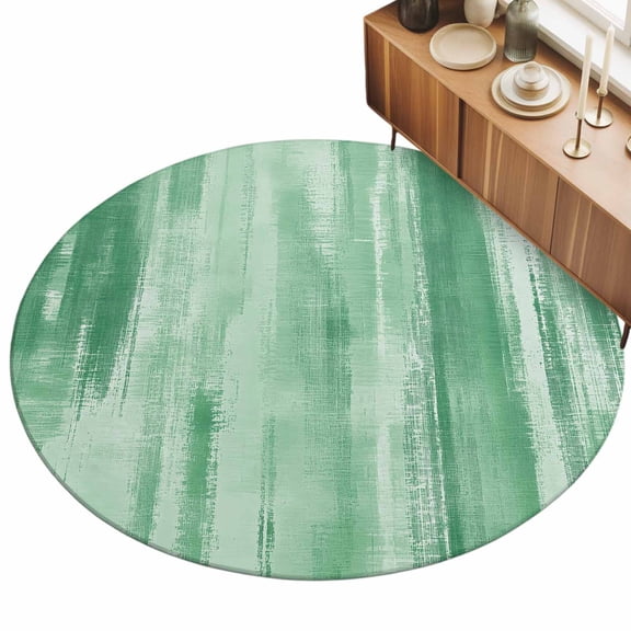 Mint Green Paint Area Rugs 5' (Round) Modern Abstract Green Stripes Floor Rug Non Slip Low Pile Ultra Soft Throw Carpet for Entryway Indoor Entrance Kitchen Bathroom