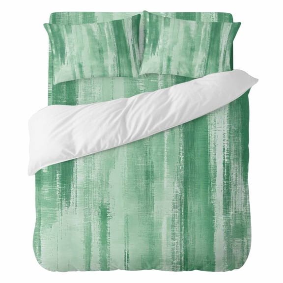 Mint Green Paint Comforter Set Queen Size, Modern Abstract Green Stripes Soft Bedding Set for Man Woman, 4 Pieces Duvet Cover Set with Fitted Sheet, 2 Pillowcases