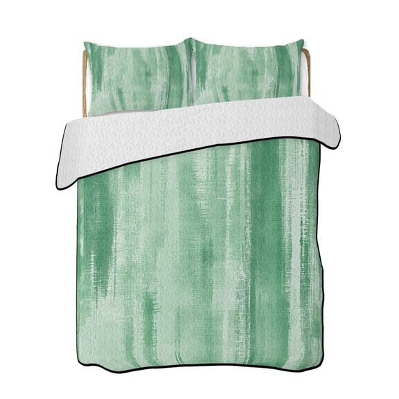 Mint Green Paint Quilts Bedding Set Twin Size Modern Abstract Green Stripes Lightweight Quilted Bedspread 3 Piece Bed Quilt with 2 Pillow Shams All Season for Bedroom 68" x 86"