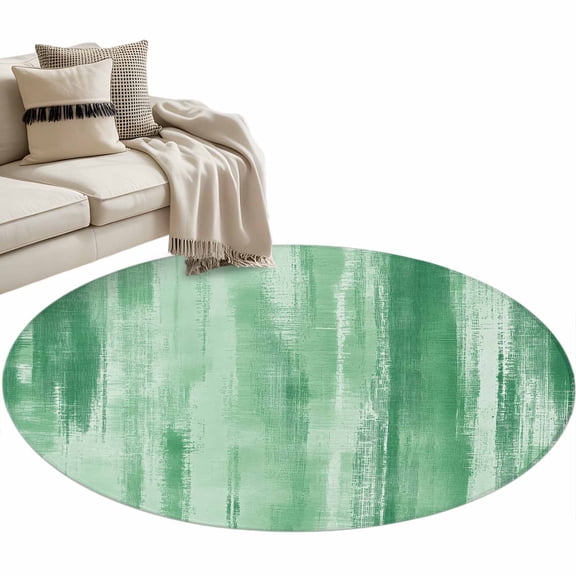 Mint Green Paint Round Living Room Rugs 3.3 ft, Modern Abstract Green Stripes Washable Area Rug with Non-Slip Sturdy Edge Binding Round Front Door Mat Floor Carpet for Entryway