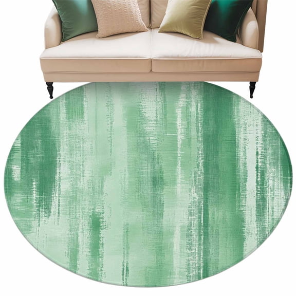 Mint Green Paint Round Living Room Rugs 6 ft, Modern Abstract Green Stripes Washable Area Rug with Non-Slip Sturdy Edge Binding Round Carpet for Kitchen Office Bedroom