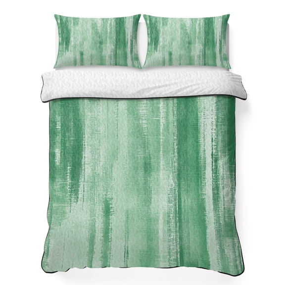 Mint Green Paint Twin Quilt Bedding Set, Modern Abstract Green Stripes Lightweight Comforter with 2 Pillow Shams Bedroom Bedspread Set Home Decor for All Seasons