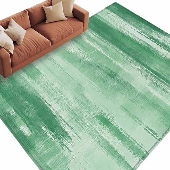 Mint Green Paint Washable Living Room Rugs 9'x12', Modern Abstract Green Stripes Low Pile Throw Large Area Rug Non-Slip Sturdy Edge Binding Carpet for Bedroom Dining Room Office