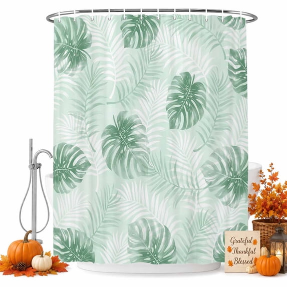Mint Green Palm Trees Tropical Shower Curtain Set - Extra Long 72" x 96" Washable Bathtub Curtain with 12 Hooks, Summer Beach Botanical Waterproof Fabric Stall Shower Curtains for Bathroom Décor