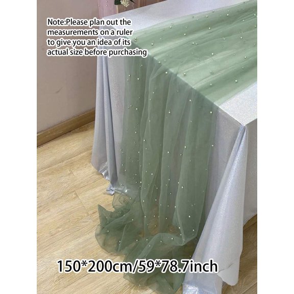 Mint Green Pearl-Embellished Tulle Tablecloth 150x200cm