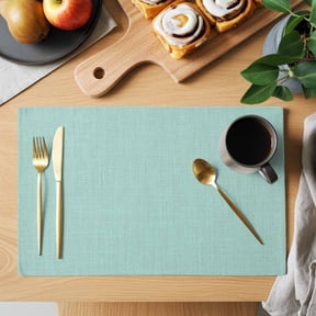 Mint Green Placemats Set of 1, Solid Color Retro Linen Heat Insulated Linen Place Mats, Washable Stain-Proof Table Mats for Dining Tables Holiday Decor 13x19 Inches