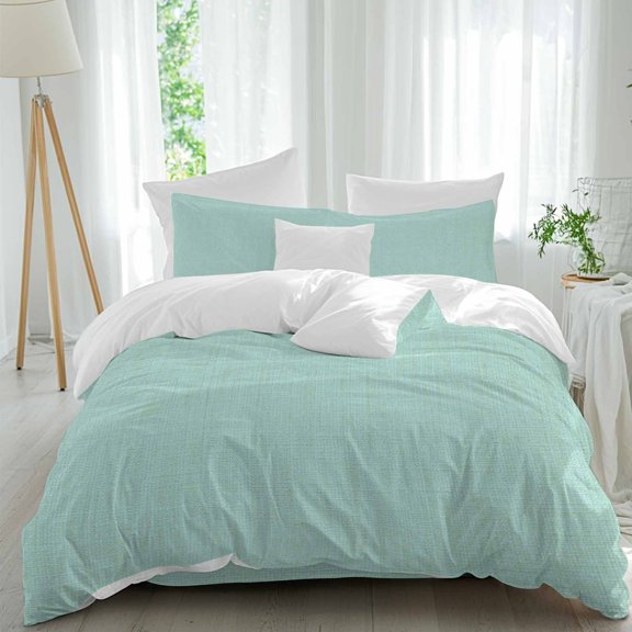 Mint Green Queen Size Comforter Set, Solid Color Retro Linen Bedding for All Seasons, 4 Pcs Bed Set, 1Quiltcover (90"x92") ,1Sheet(94"x116"), 2Pillowcases (30"x20")