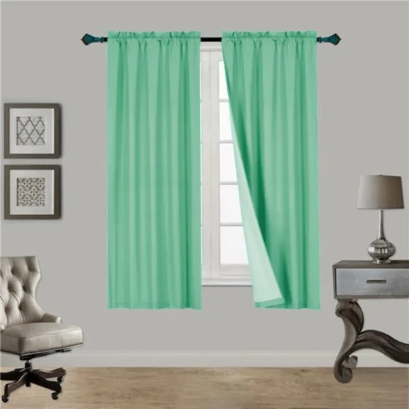Mint Green R64 1 panel solid lined foam backing blackout window curtain treatment drape rod pocket matte smooth fabric 37"wide x63"long