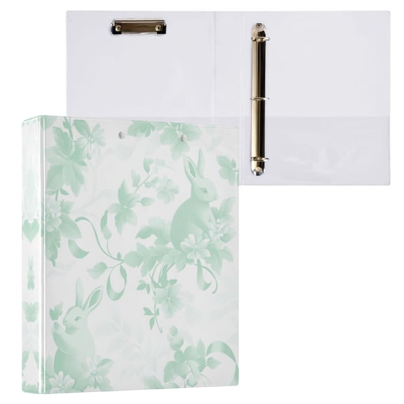 Mint Green Rabbits 3 Ring Hardcover Binders 1.5in Round Rings for Letter-Size Folder Paper Organizer Pockets for Office Student Recipe