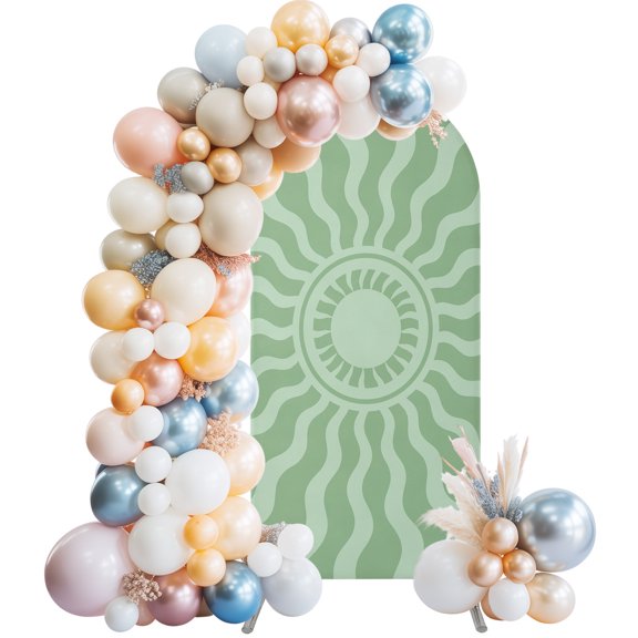Mint Green Radiant Sun Arch Backdrop Cover 4 FT, Abstract Wavy Sunbeams Rings Boho Eclectic Wedding Arch Cover Stretchy Backdrop Stands Covers for Birthday Party Ceremony Banquet Decor