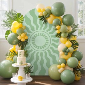 Mint Green Radiant Sun Arch Backdrop Cover, 4FT, Abstract Wavy Sunbeams Rings Boho Eclectic Spandex Arch Covers Double-Sided Backdrop for Wedding Birthday Party Photo Background Decoration