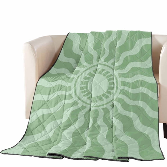Mint Green Radiant Sun Quilted Comforters Cooling Blanket Oversized King Size, Abstract Wavy Sunbeams Rings Boho Eclectic Cold Comfort for Hot Sleepers Air Conditioning Quilt Blanket for Bed