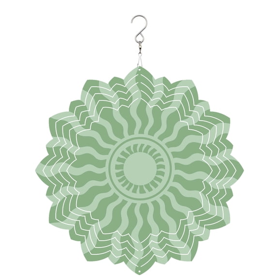 Mint Green Radiant Sun Wind Spinner for Garden Yard 8In, Abstract Wavy Sunbeams Rings Boho Eclectic 3D Stainless Steel Kinetic Hanging Wind Spinners Rustproof Outdoor Decor for Lawn Patio Home