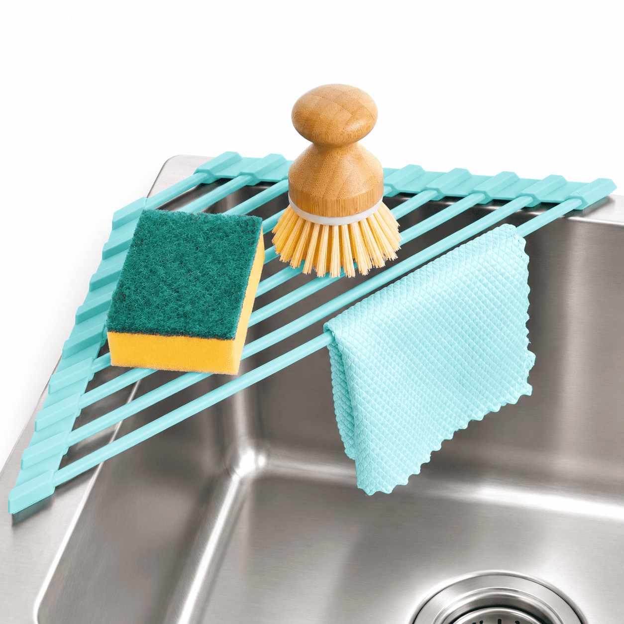 Mint Green Roll Up Silicone Coated Triangle Dish Drying Rack - Walmart.com