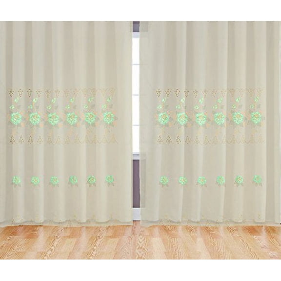 Mint Green Room Decor Embroidery Shade Sheer Window Curtain Drapes 60x84" (2, Mint Green Pattern Curtain)