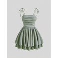 thumbnail image 1 of Mint Green Ruched Tie-Shoulder Pleated Mini Dress For Women, 1 of 4