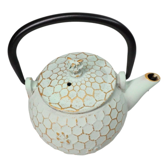 Mint Green Rustic Honeycomb With Bee Petite Cast Iron Teapot 10oz Tea Pot