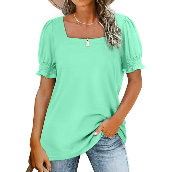 Mint Green S WIZUTIZ Crop Tops for Women up to 50% Off Cotton Soft Tops Solid Loose Fit Retro Short Sleeve Shirts Cotton Linen Ladies Blouse Elegant Lightweight Tshirt Plus Size Trendy Round Neck T-s