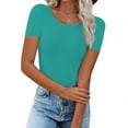 thumbnail image 1 of Mint Green S WIZUTIZ Womens Tops Reduced Price Cotton Linen Loose Fit Fashion Work Out Tshirt Ladies Basic Short Sleeve T-shirt Tunics Round Neck Tshirts Holiday Beach Oversize Tee Trendy Solid Blous, 1 of 5