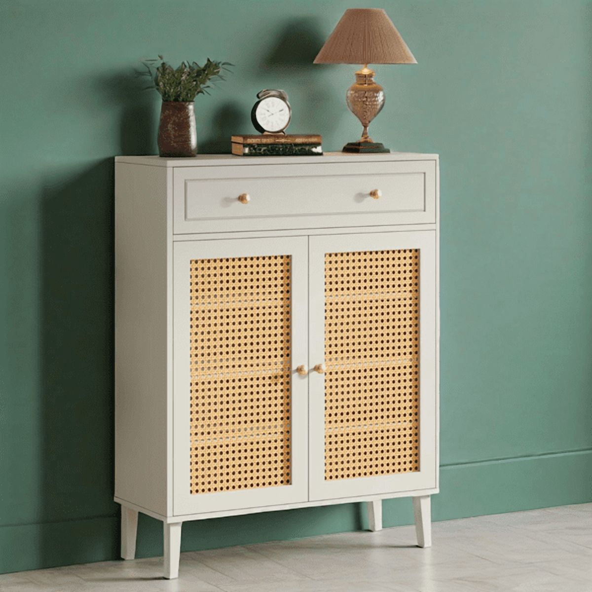 AsterOutdoor Mint Green Shoe Storage Cabinet with Adjustable Shelves & Drawer, White