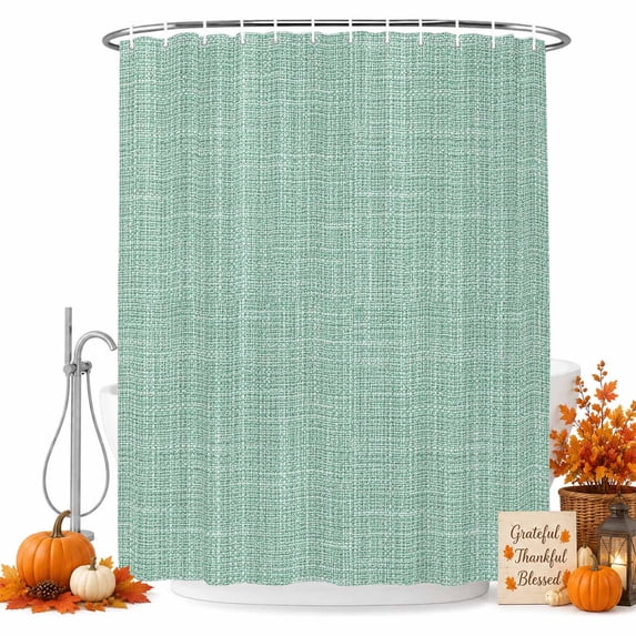 Mint Green Shower Curtain Set - 48" x 72" Washable Bathtub Curtain with 12 Hooks, Rustic Farmhouse Solid Color Waterproof Fabric Stall Shower Curtains for Bathroom/Bathtub Décor