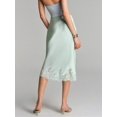 thumbnail image 1 of Mint Green Silk Satin Midi Skirt With Lace Hem Elastic Waist A-Line Flowy, 1 of 5