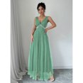 thumbnail image 1 of Mint Green Sleeveless V-Neck Floor-Length Maxi Dress With Faux Pearl Embellishment And Sheer Tulle Hem, 1 of 5