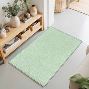 Mint Green Solid 2'x3' Rug for Entryway Front Door Kitchen Sink Area, Minimalist Cloth Pale Lime Linen Texture Low Pile Washable Non Slip Rectangle Area Rug for Living Room